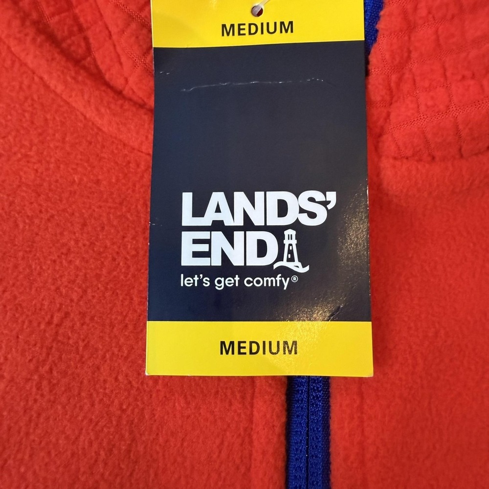 Lands' End Jacket Womens Medium Orange Fleece Full Zip Grid Knit Mid Length - Picture 4 of 9